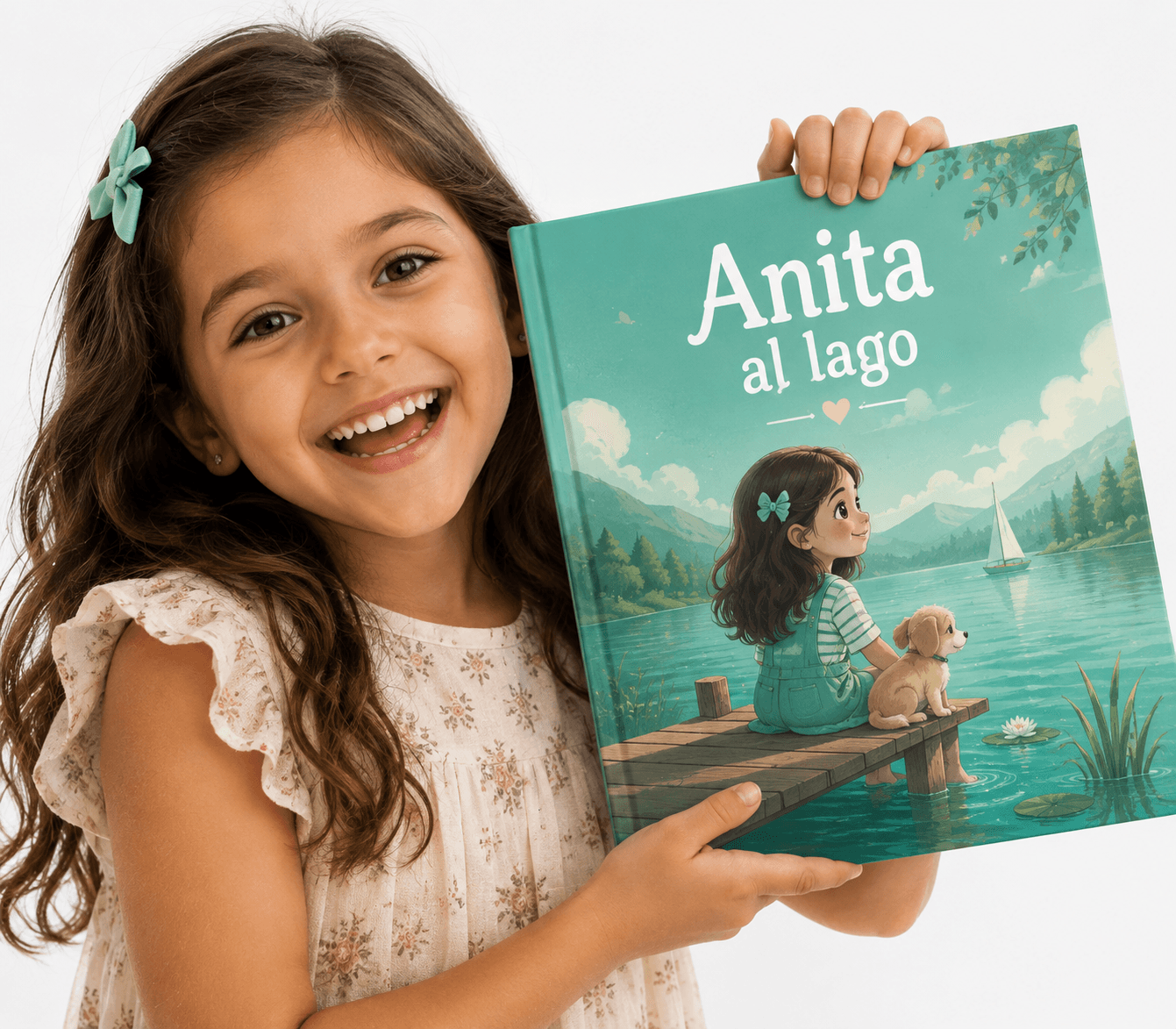 Bambina che tiene in mano il suo libro illustrato personalizzato
